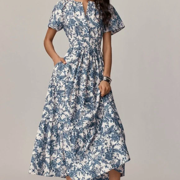 Anthropologie | Dresses | Anthropologie Somerset Floral Blue And White Maxi  Dress | Poshmark
